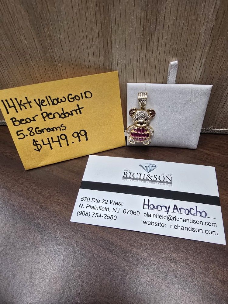 14k Yellow Gold Bear Pendant 