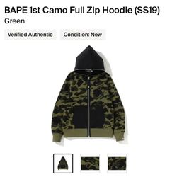 Bape 1st Camo Full Zip Hoodie SS19 Size XL - Nike Jordan Supreme Gucci 