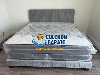 NEW BED FRAME KING SIZE WITH MATTRESS AND BOX SPRING