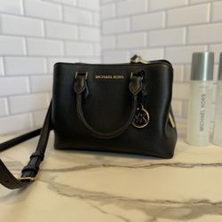 Michael Kors Camille Small Black Pebbled Leather Satchel