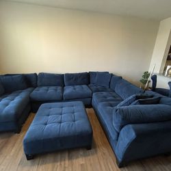Beautiful Blue Sectional Set – Includes Ottoman + Matching Bar Chairs
