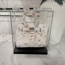 Mini Bag Charm – Genuine Cowhide Hair Leather with Silver Hardware + Display Box & Twilly
