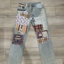 Light Washed Patchwork Jeans