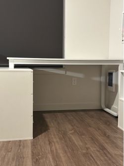 55” White Computer Desk with 3 Drawers & Storage Shelf