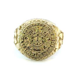 Men’s 10k Yellow Gold Aztec Mayan Calendar Nugget Ring Size 12 GP3122154