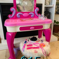 $15 Princess Vanity with a Cute Stool plus accessories in great condition