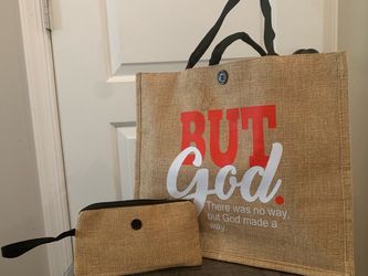 But God Burlap Tote Bag and Pouch Set