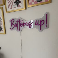 Purple Neon "Bottoms Up!" Sign