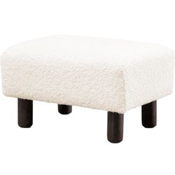 LUE BONA Small Footstool, Beige Leather Padded Stool, Storage Ottoman Footstool with Wooden Legs, 9.5 Inch, Modern Rectangular Chair, Footstool for Li