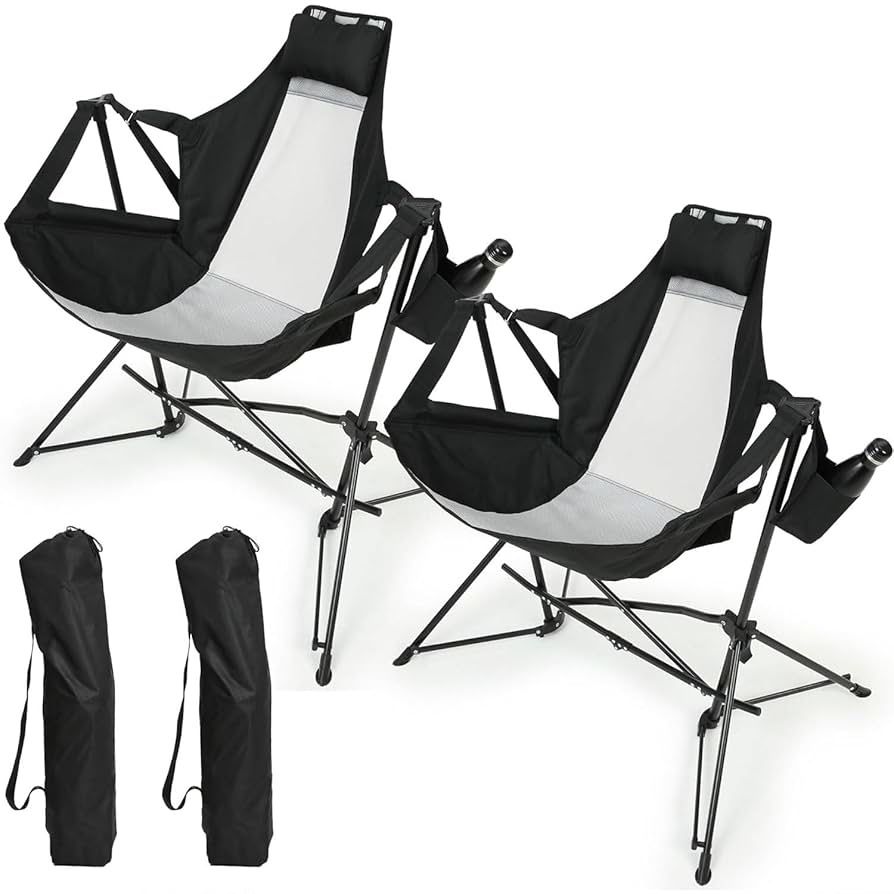 2 Pack Hammock Camping Chair with Adjustable Backrest, Aluminum Alloy Folding Hammock Chair with Cup Holder and Pillow, Supports 250lbs, Portable Rock