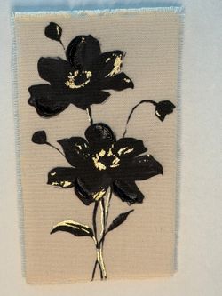 Original Black & Gold Floral Mixed-Media Textile Artwork on Handmade Paper – Unframed