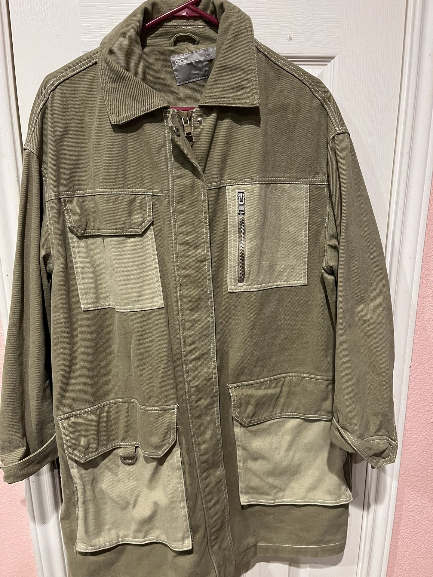 ASOS Green Button Zipper Down Soft Denim Jacket