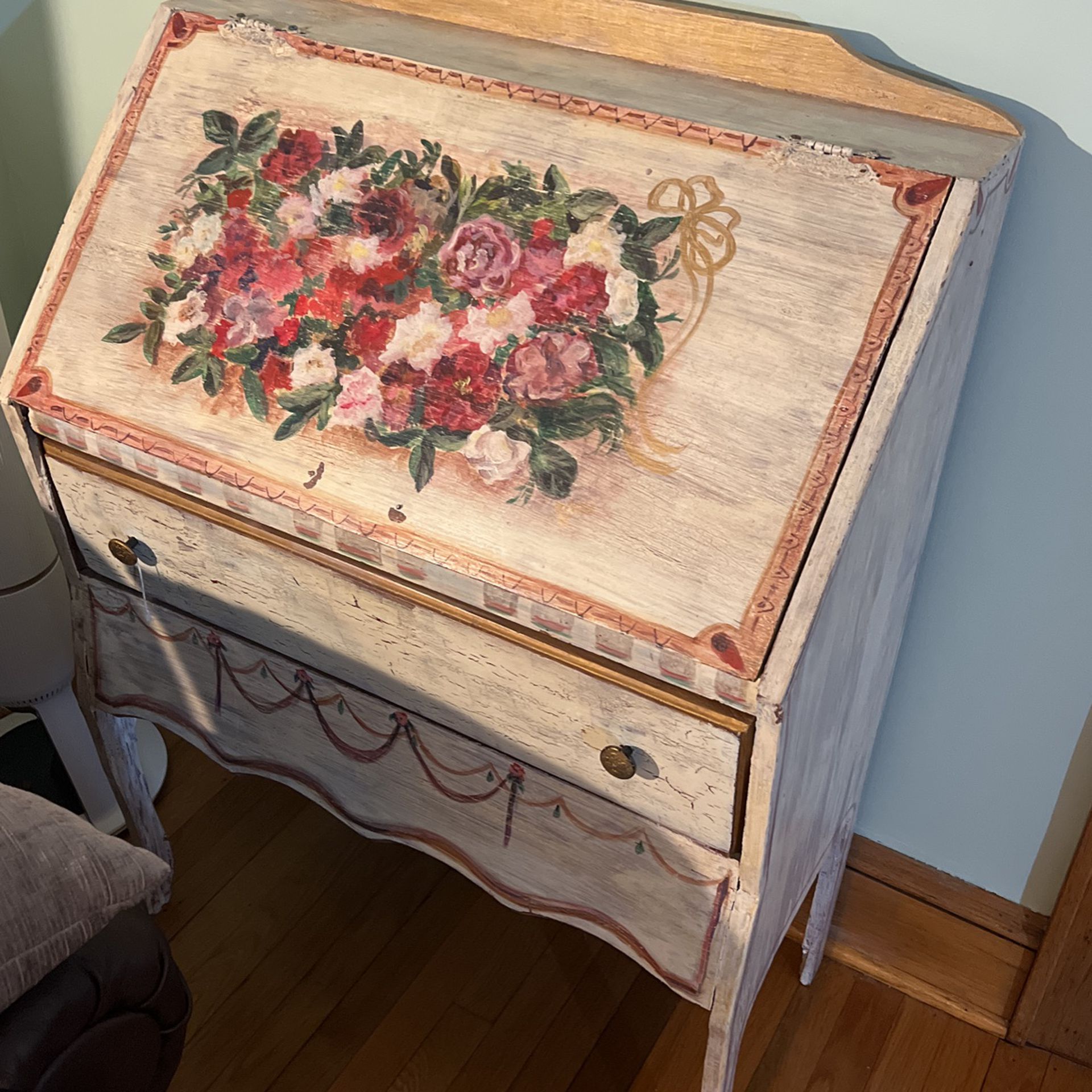Antique Desk With Floral Design 