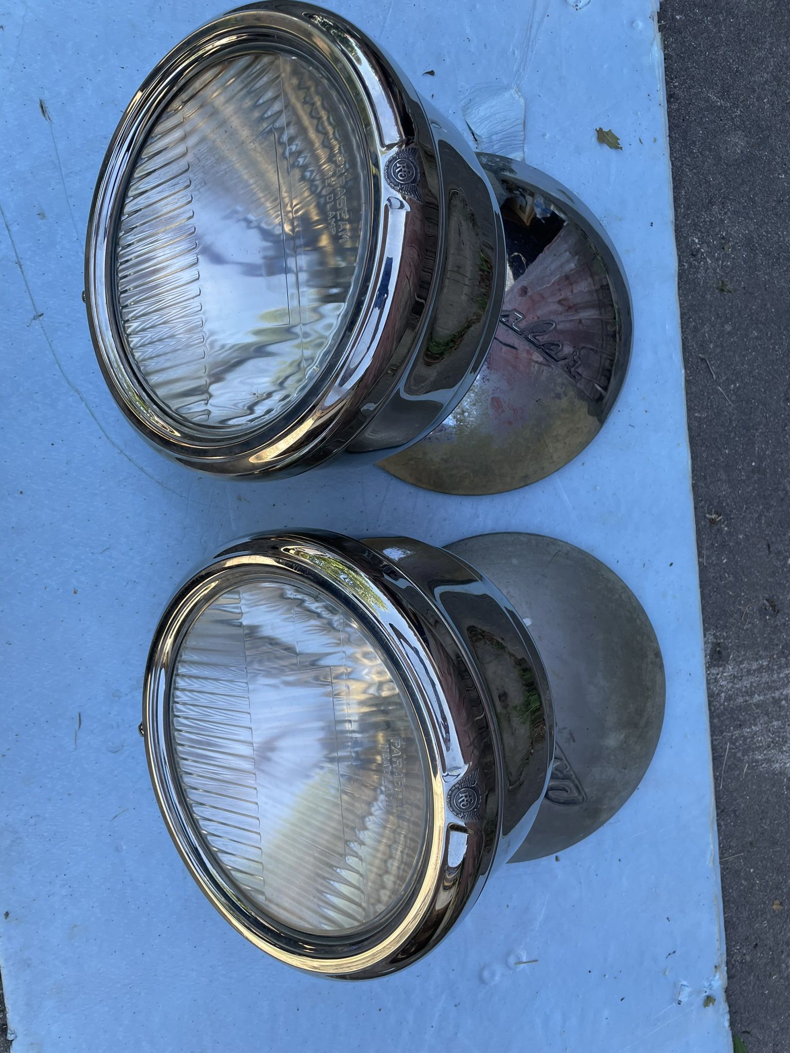 Set of 2 Vintage Chrome Parabeam Headlamps