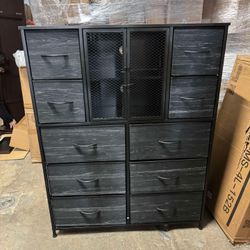 EnHomee Dresser for Bedroom with Mesh Door Tall Dressers & Chests of Drawers with 10 Fabric Drawer Morden Dresser Organizer,Metal Frame,Wood Top,for C