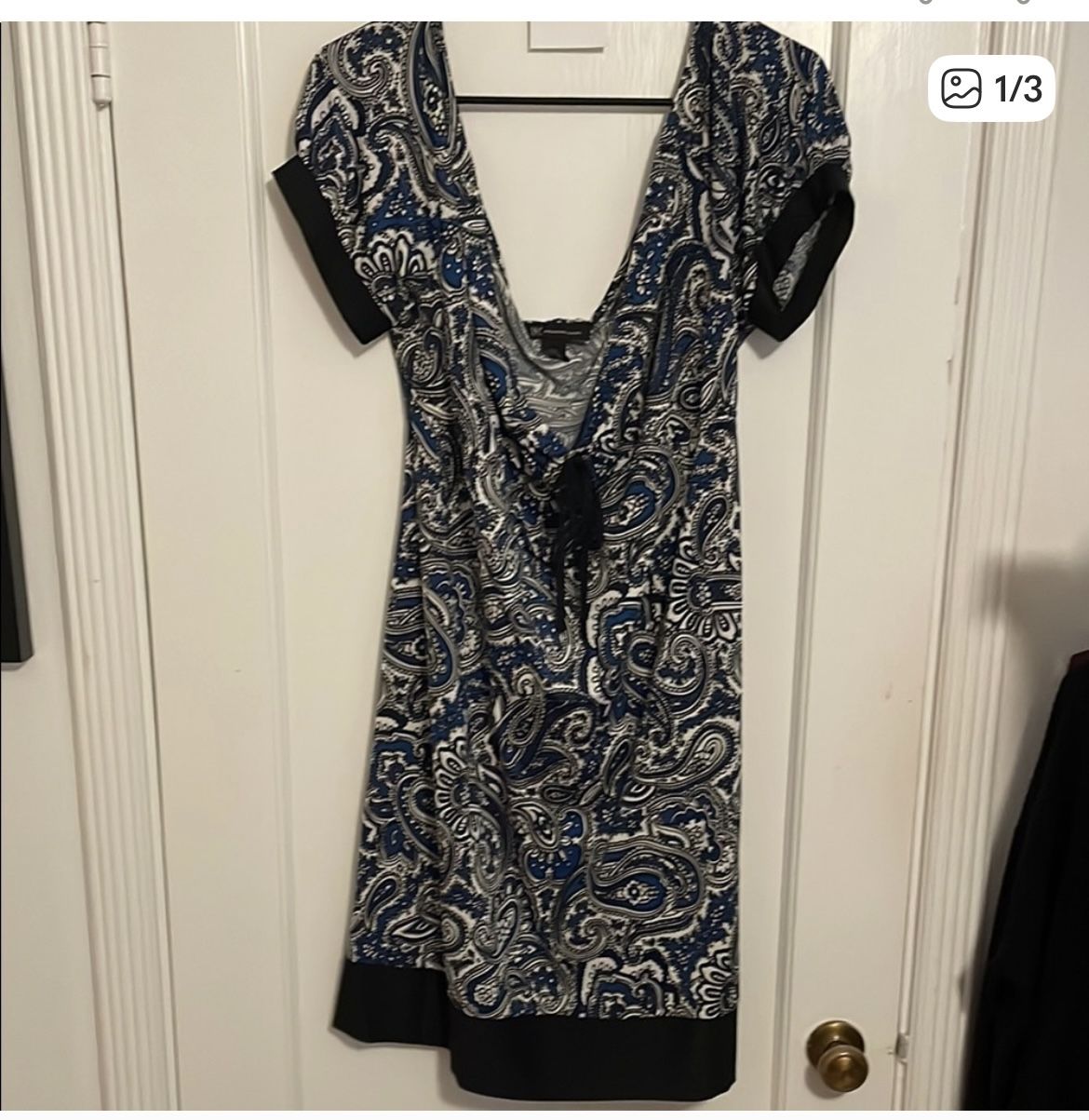 International Concepts, Black, Blue And White Designed Dress… Size M