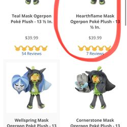 Hearthflame Mask Ogerpon Poké Plush - 13 ½ In. NEW