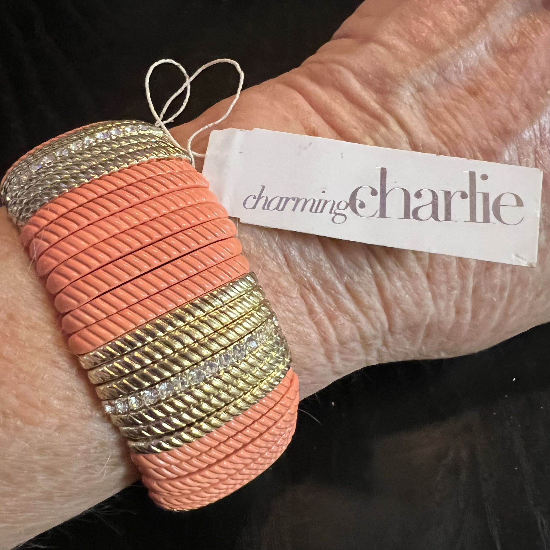 Charming Charlie Stretch Bracelet Gold tone and clear rhinestones