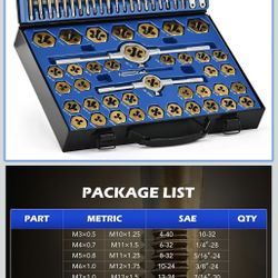 150-Orion Motor Tech 86pc Tap and Die Set, SAE & Metric Tap Set and Die Tool Set for Internal and External Threading, Coarse and Fine Threading Rethre