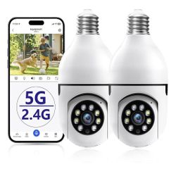 Light Bulb Security Camera, 5G& 2.4GHz WiFi 2K Security Cameras Wireless Outdoor Motion Detection and Alarm,Two-Way Talk,Color Night Vision,Human Dete