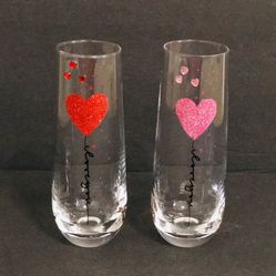 2 New Stemless Champagne Drinking Glasses Hearts I Love You