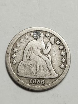 1856 Silver Seated Liberty Dime / Antique U.S Coin