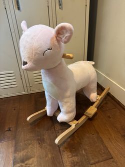 Qaba Kids Plush Ride-On Rocking Horse Deer Toy Rocker with Realistic Sounds.