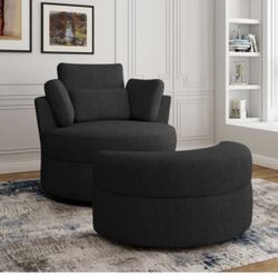Black Barrel Chair With Ottoman 