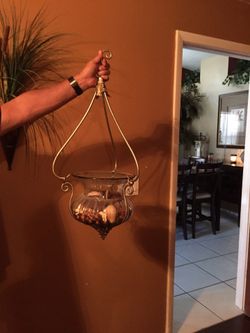 Metal & Glass Large Decorative Wall Bowl with bracket, like new