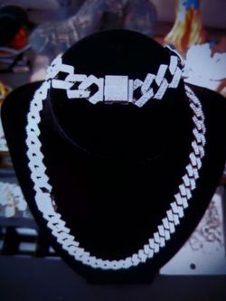 ** NEW ** ICE OUT CC CUBIC ZIRCONIA BLING PRONG CUBAN CHAIN 60 Cm. /24 inches ** 925 SILVER PLATED **