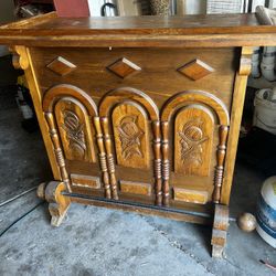 Vintage Solid Wood Home Bar – Hand-Carved Details 