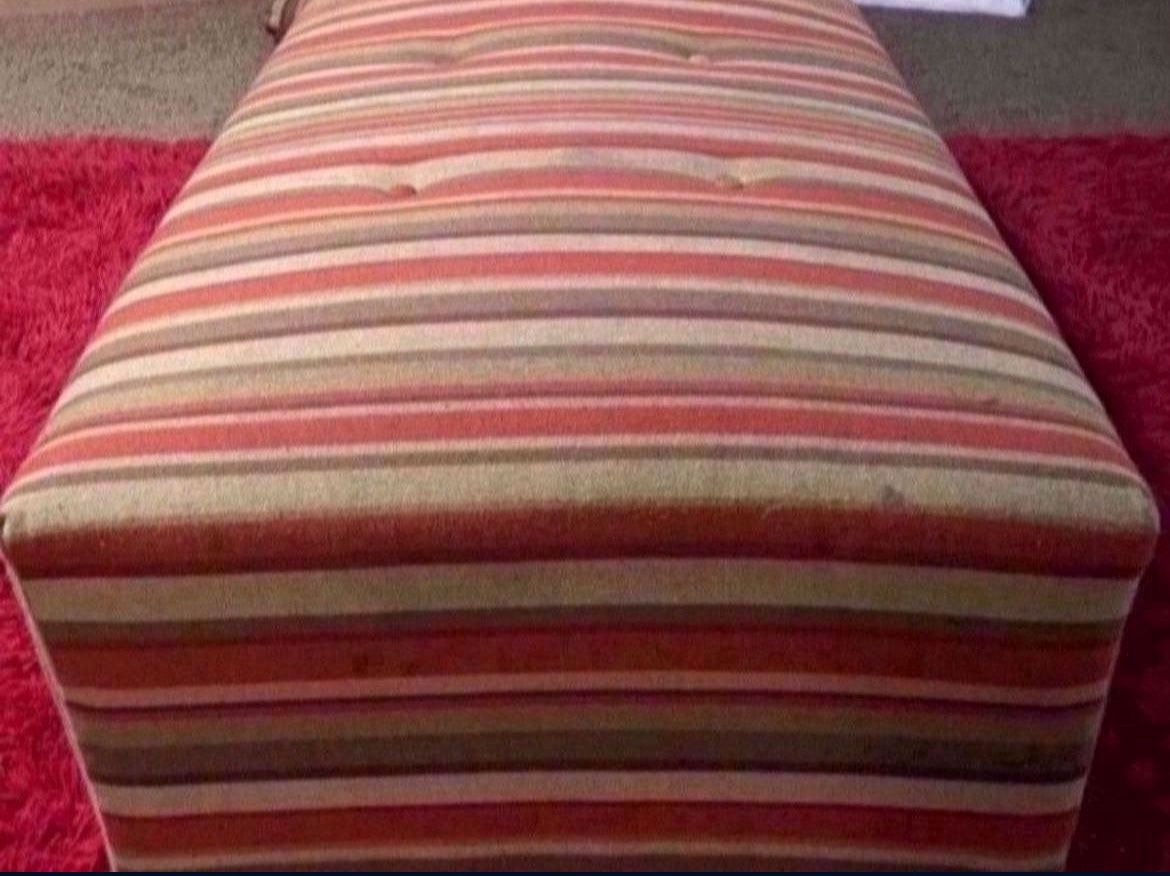 Red Green Tan and Brown Multi-colored Striped Couch Bench