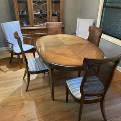 Wood Dining Room Table 6 Cane Back Chairs And/Or China Cabinet