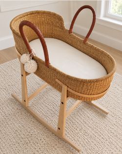 Wicker Moses Basket & Wooden Rocking Stand