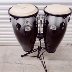 Pearl Primero Pro 2pc Quinto Congas Tumba Wood Drums Set Carbon Vapor Finish