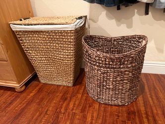 Two Large Laundry Hamper, Hand woven w/ Washable Liner & Handles