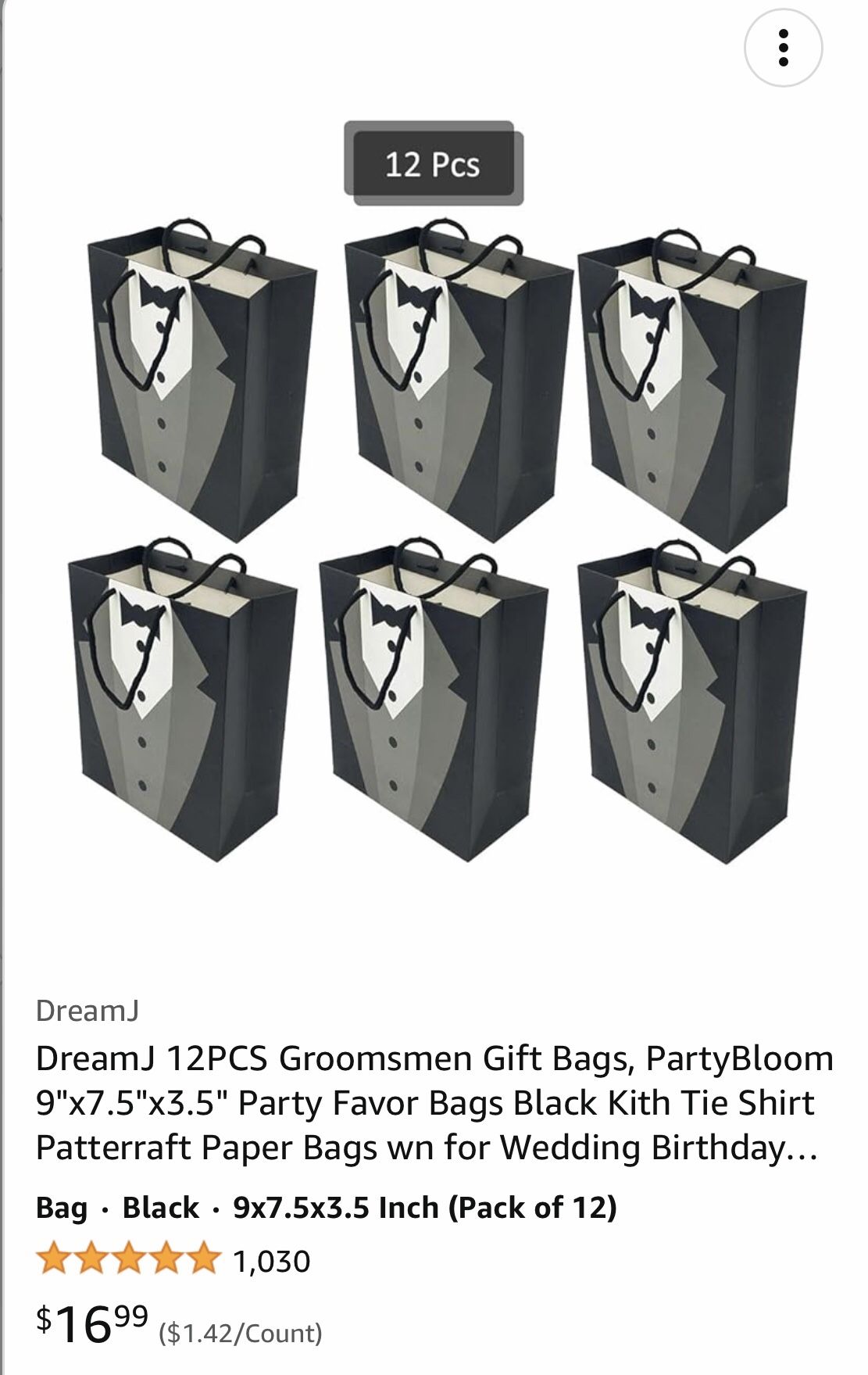 12 Piece Tuxedo Gift Bags for Men