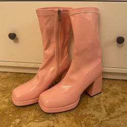 Pink Platform Go Go Boots Size 8