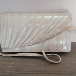 Vtg 80s EEL SKIN Clutch Purse Shoulder Bag Brown Leather Strap Retro VGC