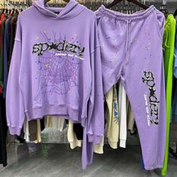 Sp5der Web Purple Hoodie And Pants 