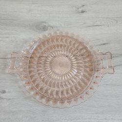 Vintage Jeanette Depression Glass Pink Windsor Cake Plate With Handles
