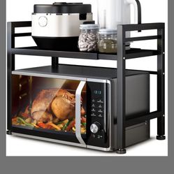 DOLALIKE Microwave Oven Rack, Expandable Microwave Stand Countertop Kitchen Utensils Tableware Storage, Carbon Steel Over Microwave Shelf Countertop W