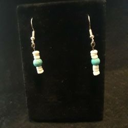 Turquoise & White Shell Beaded Earrings 