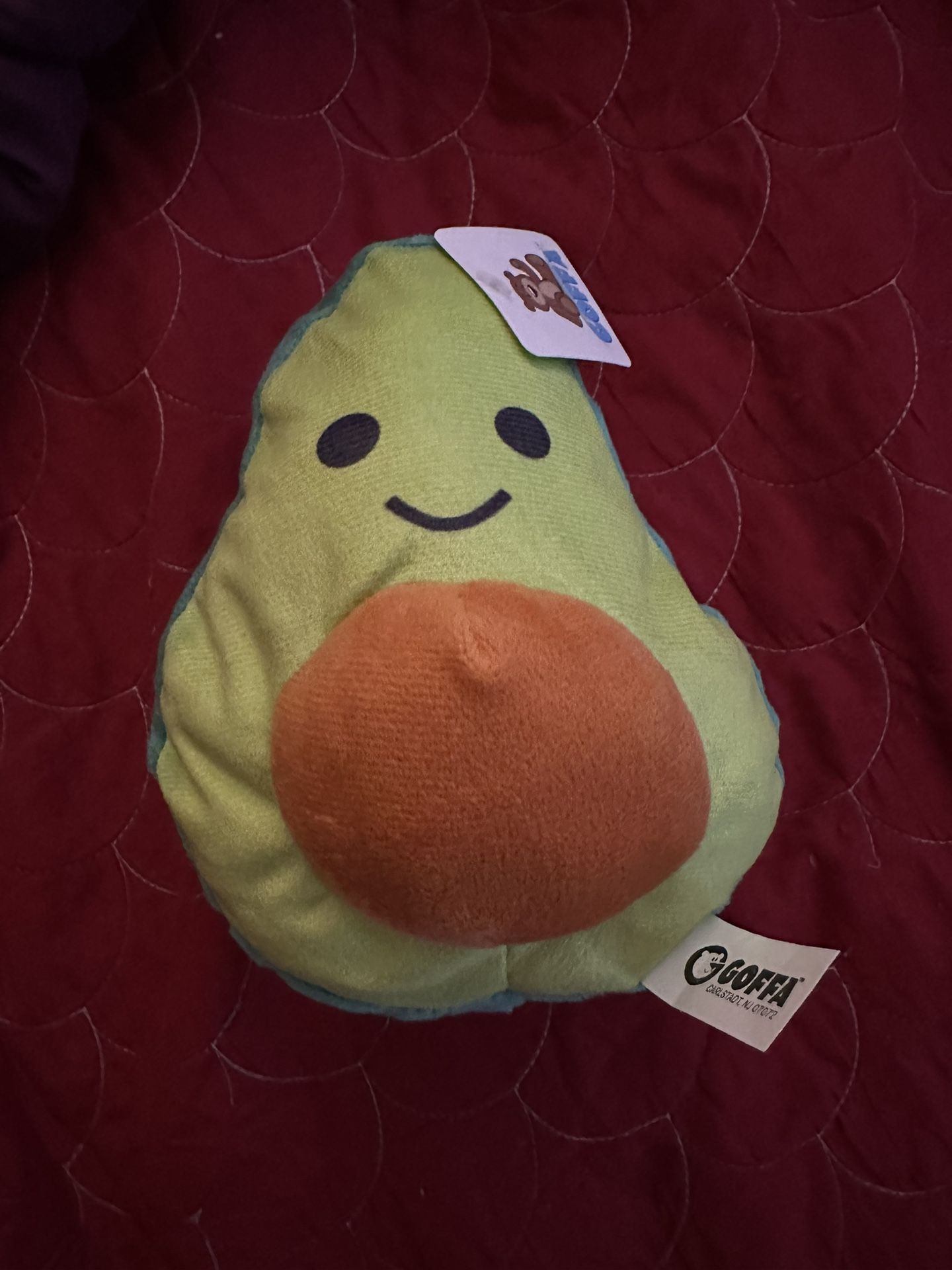 GOFFA Happy Avocado Plush approx. 7" plush toy Care Instructions: Clean surface with mild soap and water. Allow product to air dry and then brush lig