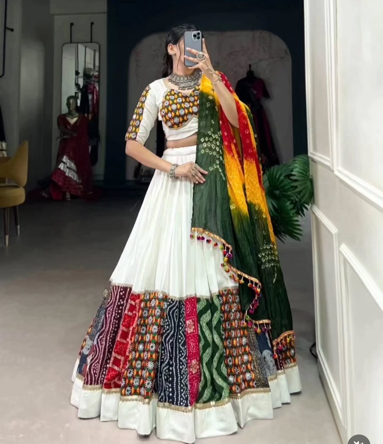 Pure Kutchi Work With Real Mirrors 15 M Flare Chaniya Choli/lehenga Choli