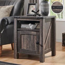 E700 $50  Farmhouse Nightstand with Charging Station, 18" Rustic End Table with Adjustable Storage Shelf, Wood Rustic Wood Sofa Side Table for Bedroom