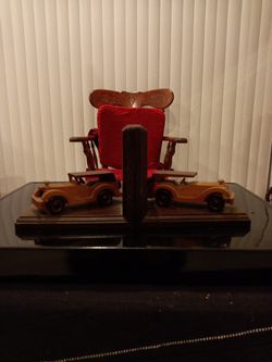 Vintage wooden right hand drive car bookends