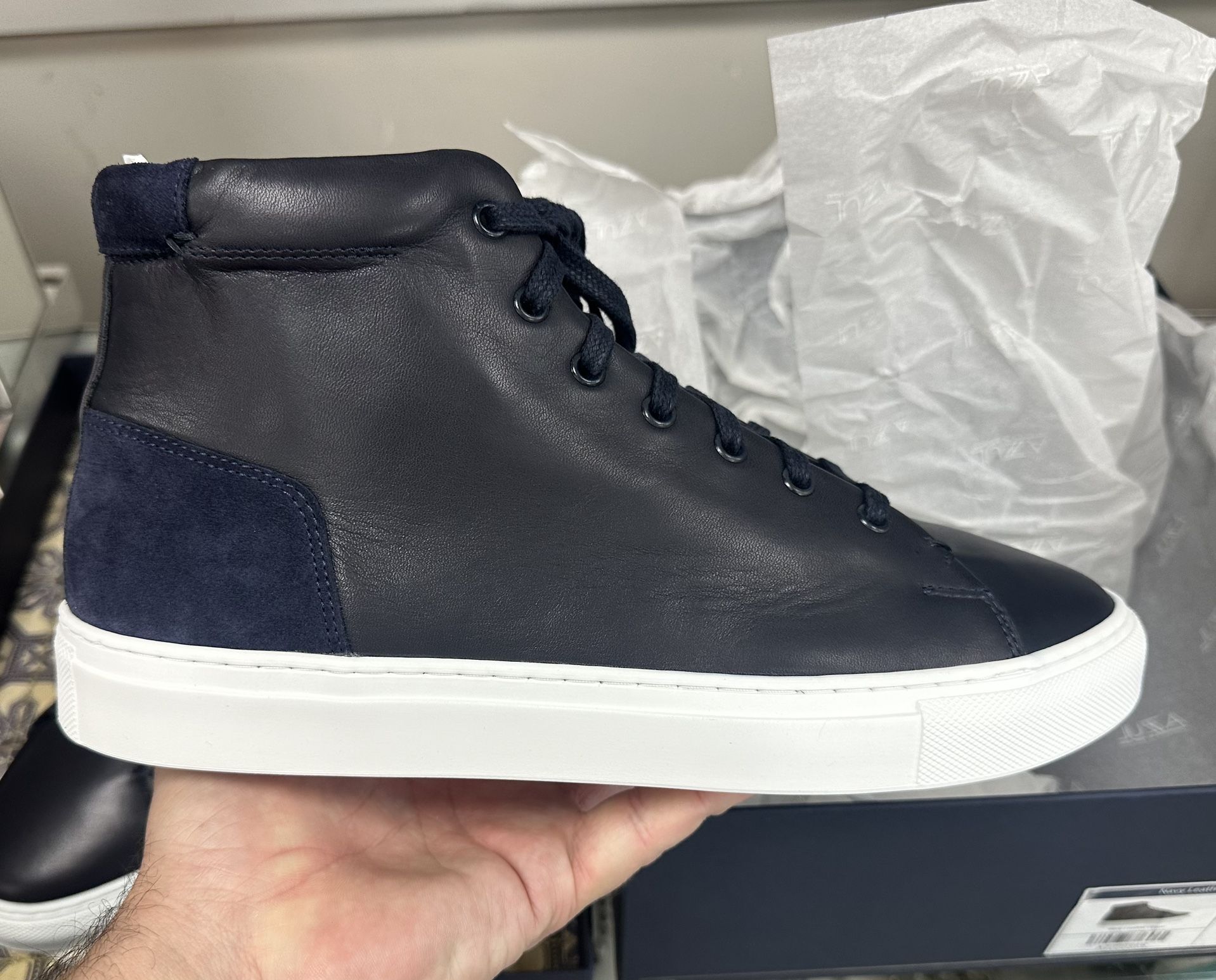 NIB AUTHENTIC AZZUL NAVY LEATHER PORTO SNEAKER MENS SHOES SZ 