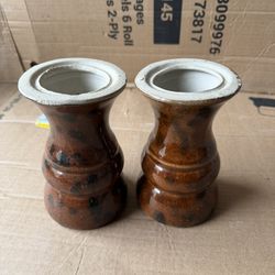 Vintage Brown Ceramic Candle Holders – Rustic Pottery (Pair)