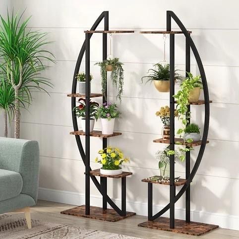 New Rustic Brown Plant Stand, 5-Tier Curved Flower Display Shelf Pack of 2